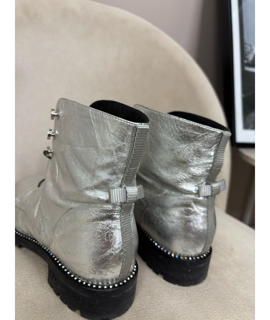 CHRISTIAN DIOR Серебряные кожаные ботинки, фото 3