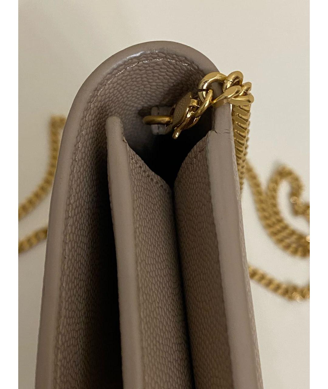 SAINT LAURENT Бежевая кожаная сумка через плечо, фото 3