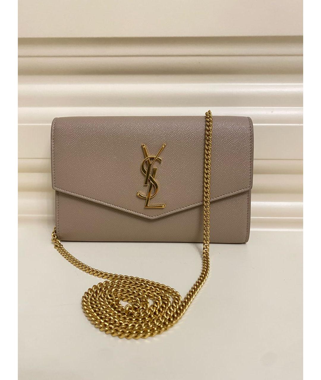 SAINT LAURENT Бежевая кожаная сумка через плечо, фото 9