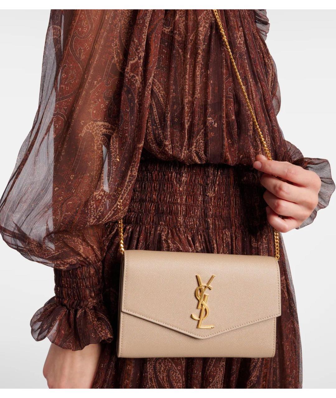 SAINT LAURENT Бежевая кожаная сумка через плечо, фото 6