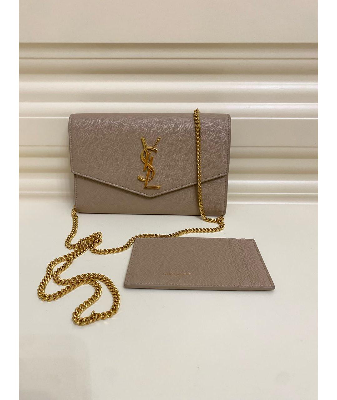 SAINT LAURENT Бежевая кожаная сумка через плечо, фото 2