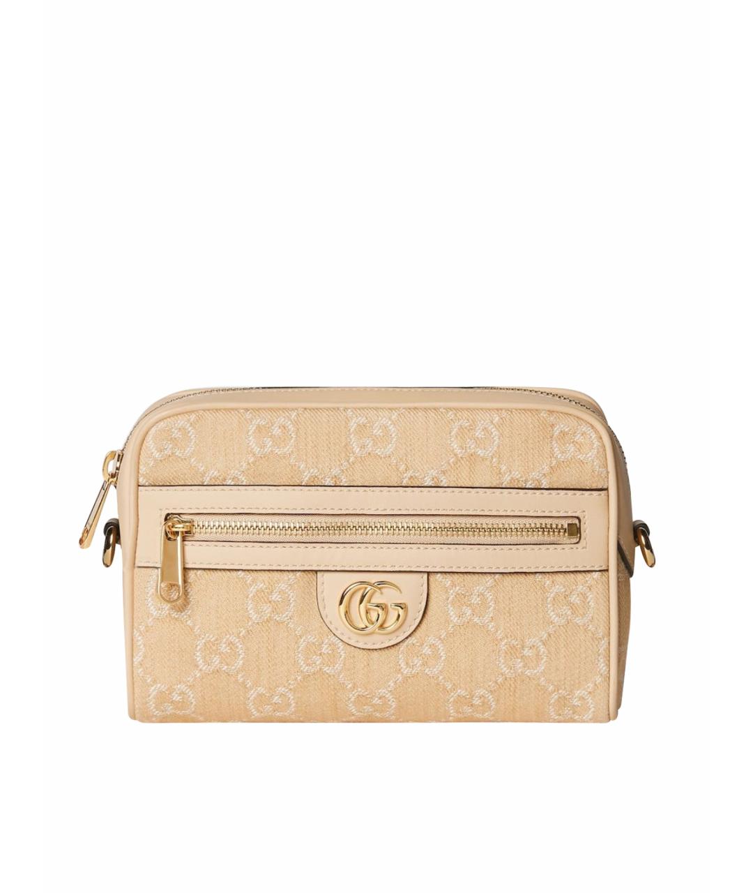 GUCCI Бежевая жаккардовая сумка через плечо, фото 1