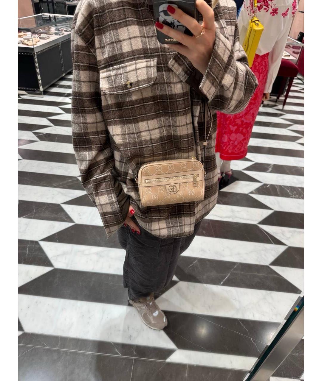 GUCCI Бежевая жаккардовая сумка через плечо, фото 4