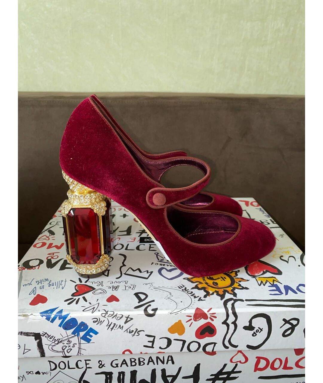 DOLCE&GABBANA Бордовые бархатные туфли, фото 5