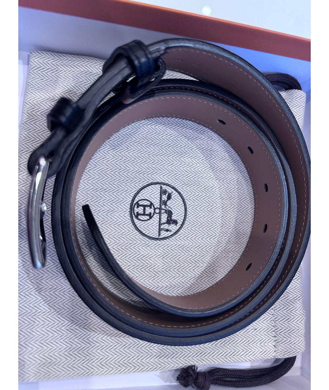 HERMES Черный кожаный ремень, фото 2