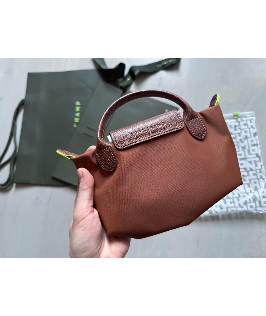 LONGCHAMP Коричневая кожаная сумка с короткими ручками, фото 3