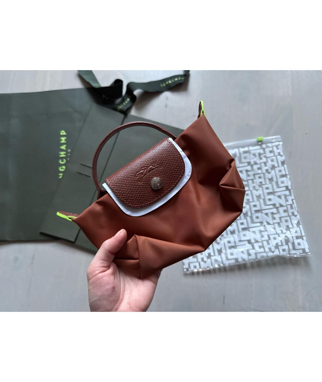 LONGCHAMP Коричневая кожаная сумка с короткими ручками, фото 5