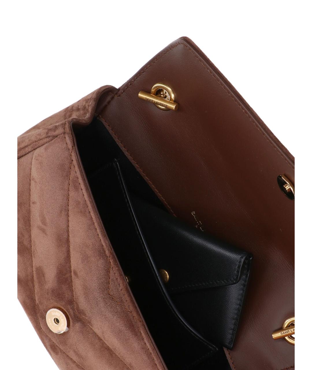 SAINT LAURENT Коричневая замшевая сумка через плечо, фото 4