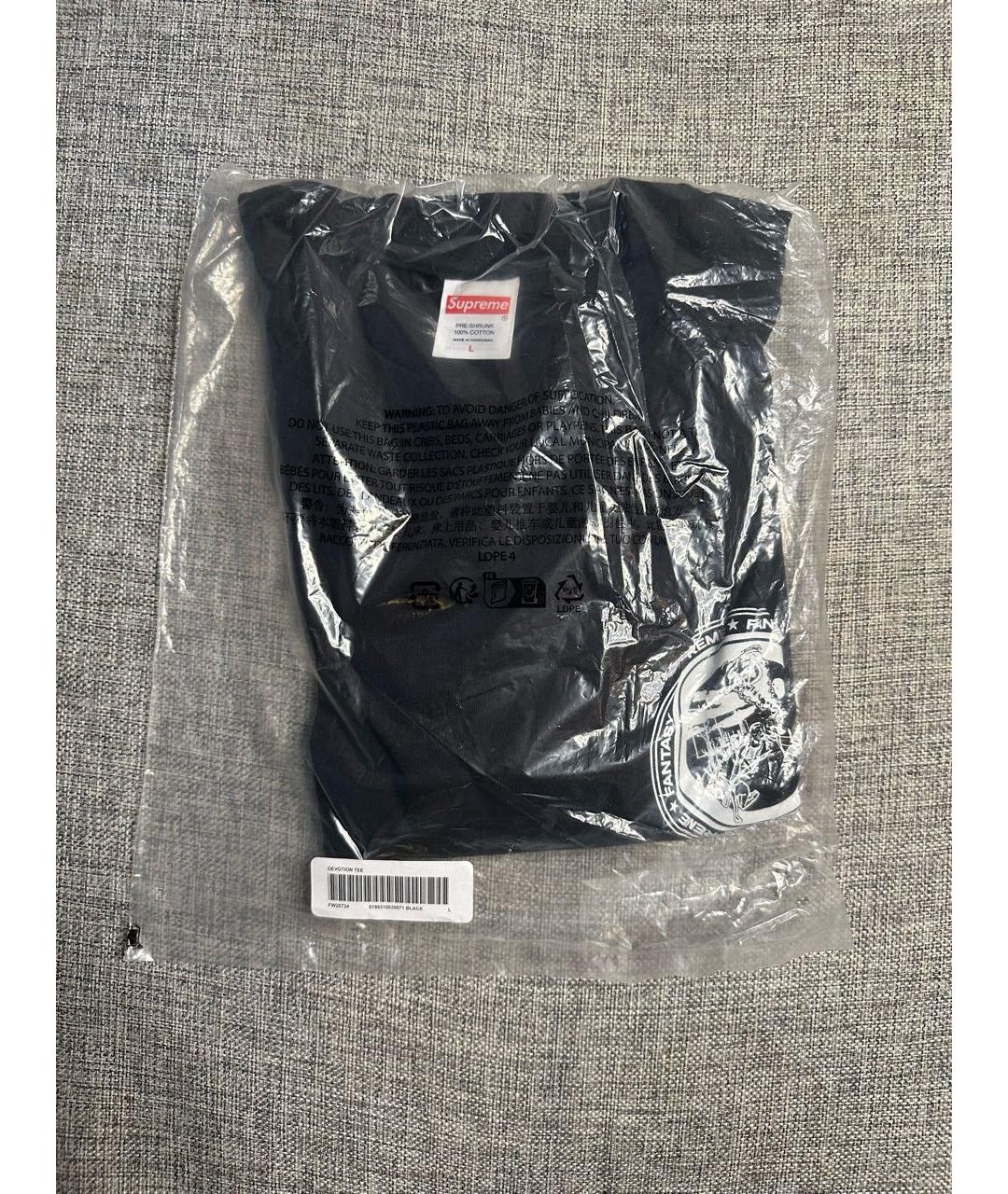 SUPREME Черная хлопковая футболка, фото 3