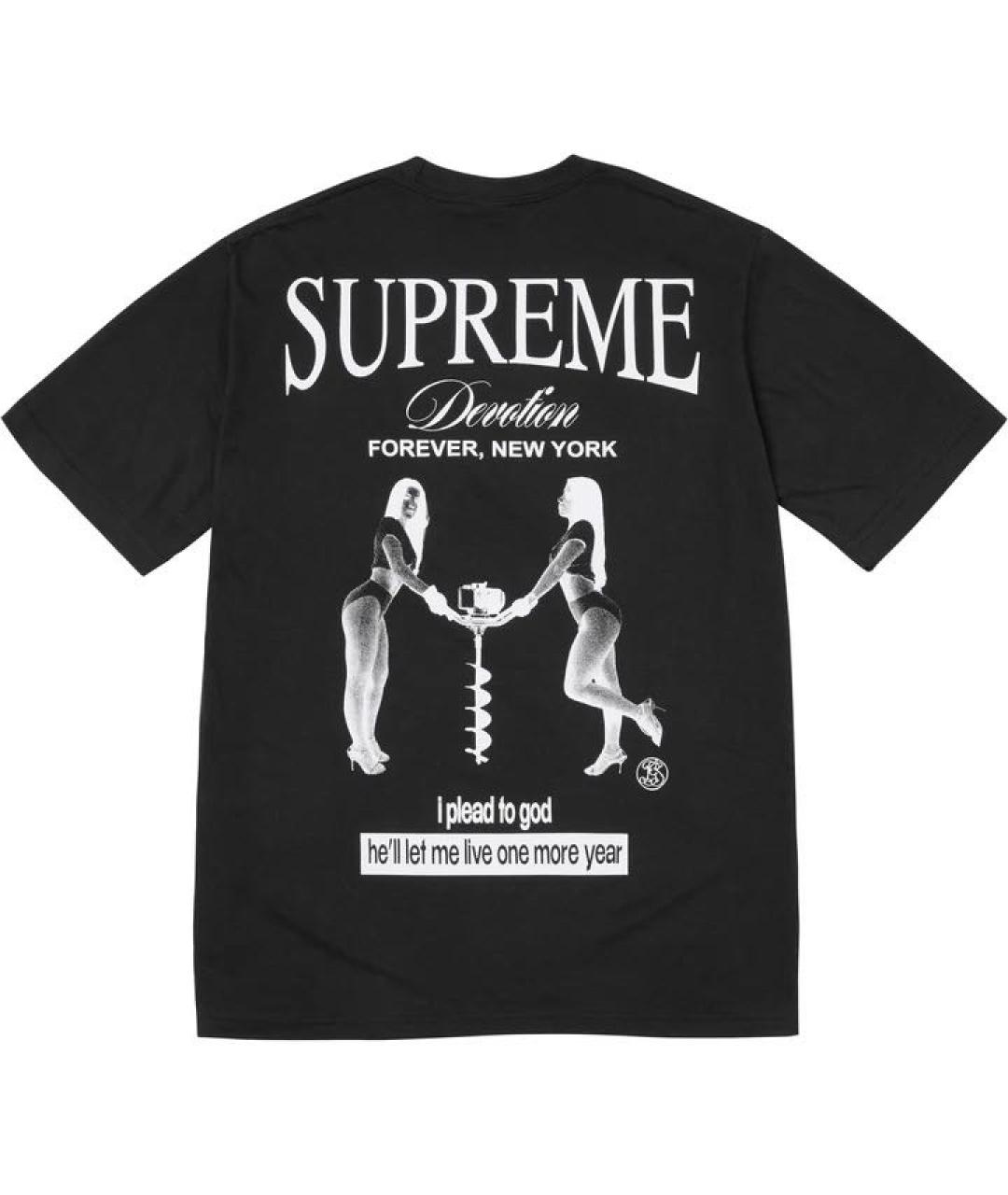 SUPREME Черная хлопковая футболка, фото 1