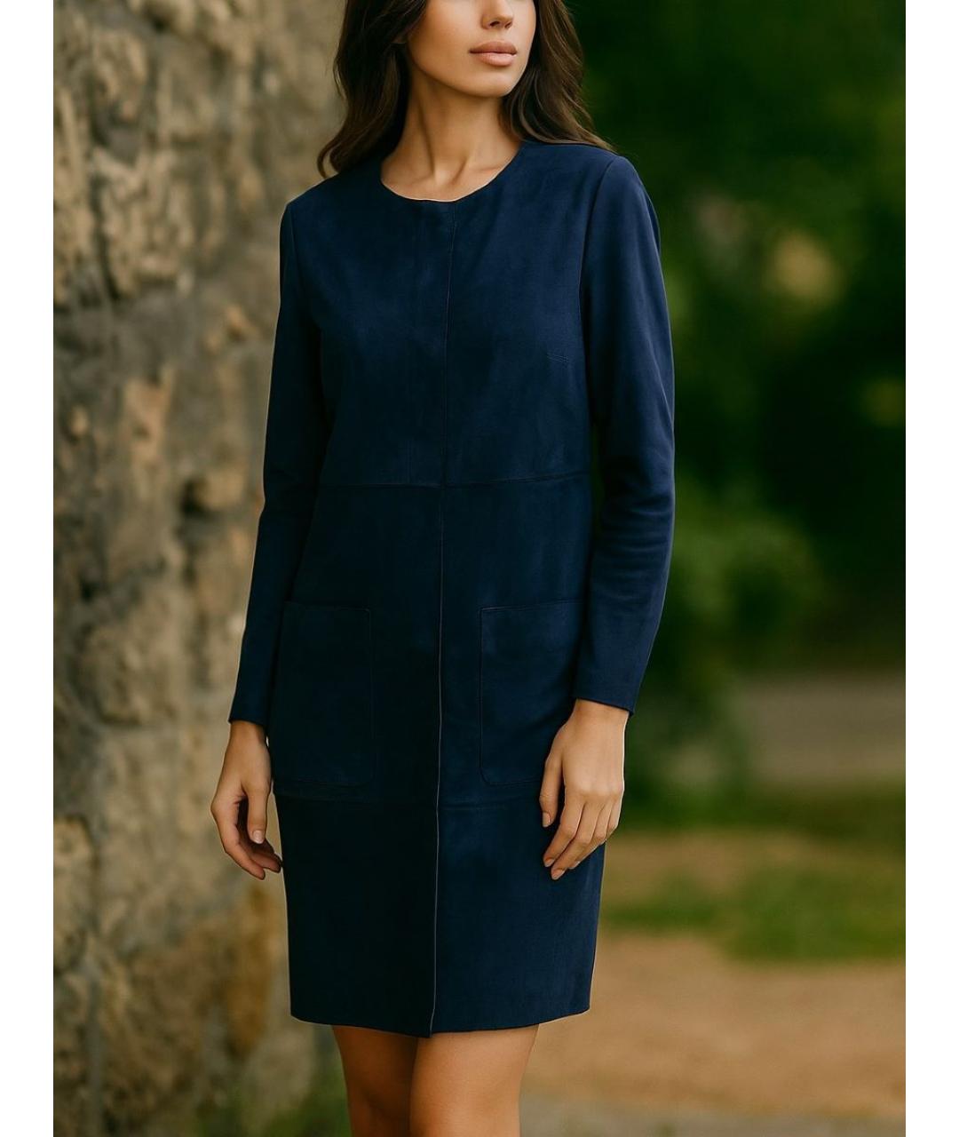 WEEKEND MAX MARA Темно-синее замшевое пальто, фото 8