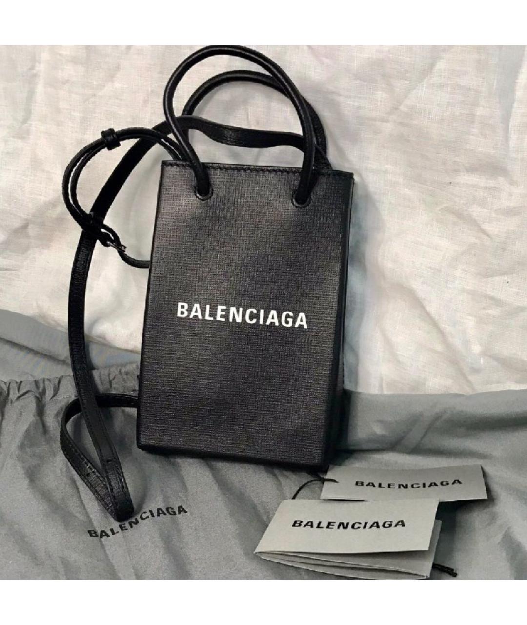 BALENCIAGA Черная кожаная сумка тоут, фото 5