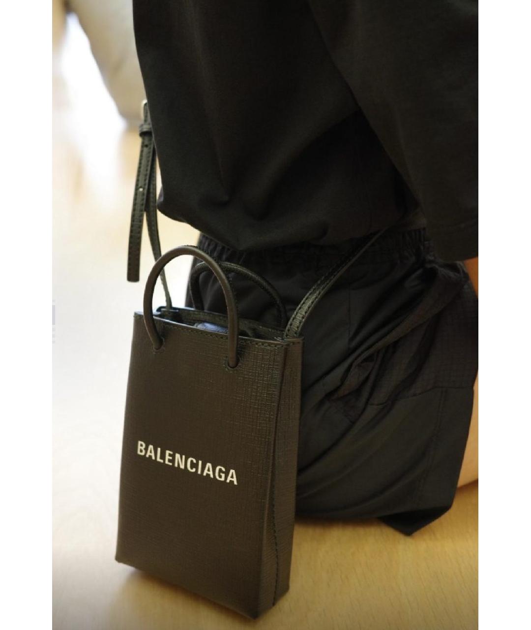 BALENCIAGA Черная кожаная сумка тоут, фото 8