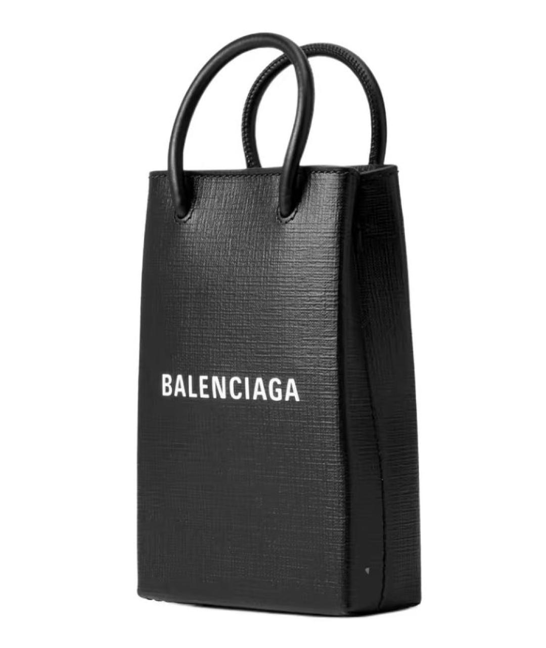BALENCIAGA Черная кожаная сумка тоут, фото 1