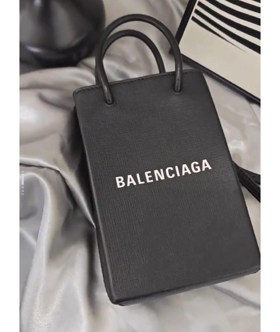 BALENCIAGA Черная кожаная сумка тоут, фото 6