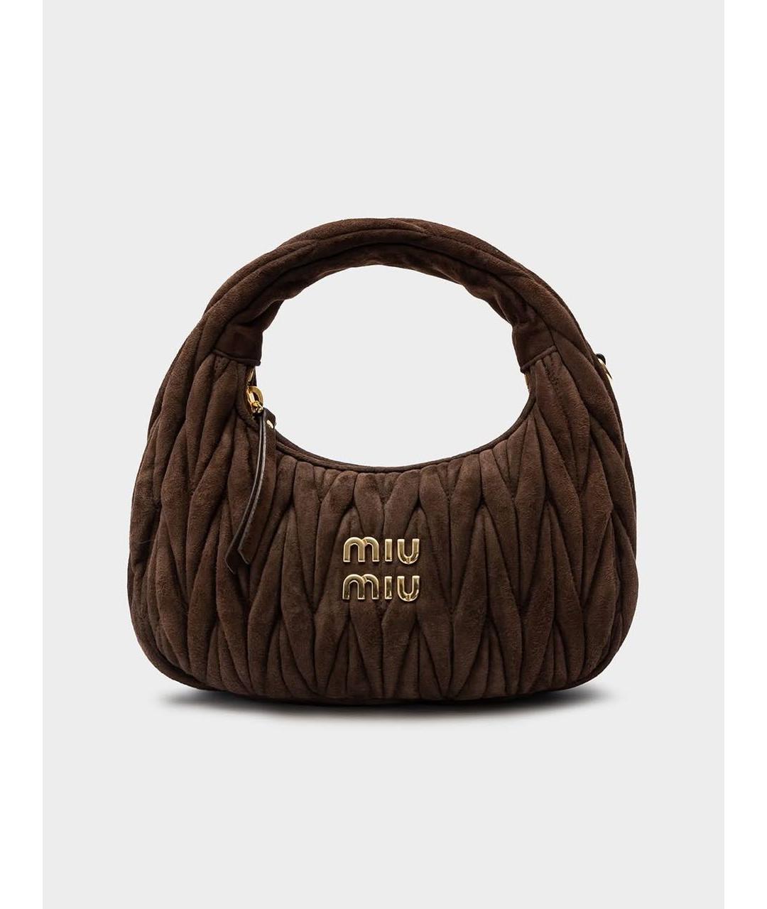 MIU MIU Коричневая замшевая сумка с короткими ручками, фото 6