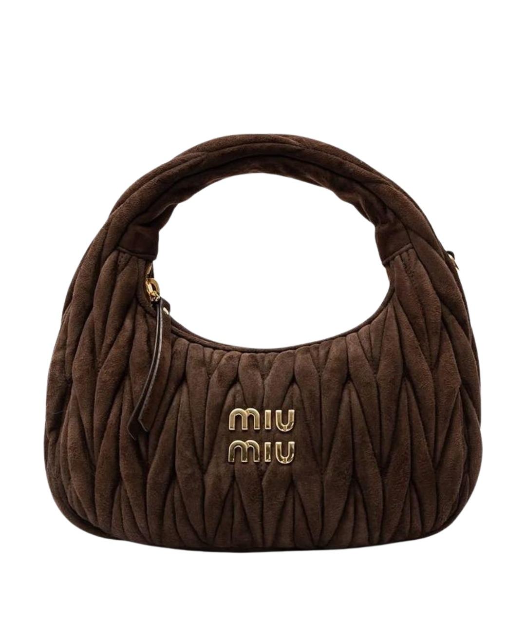 MIU MIU Коричневая замшевая сумка с короткими ручками, фото 1
