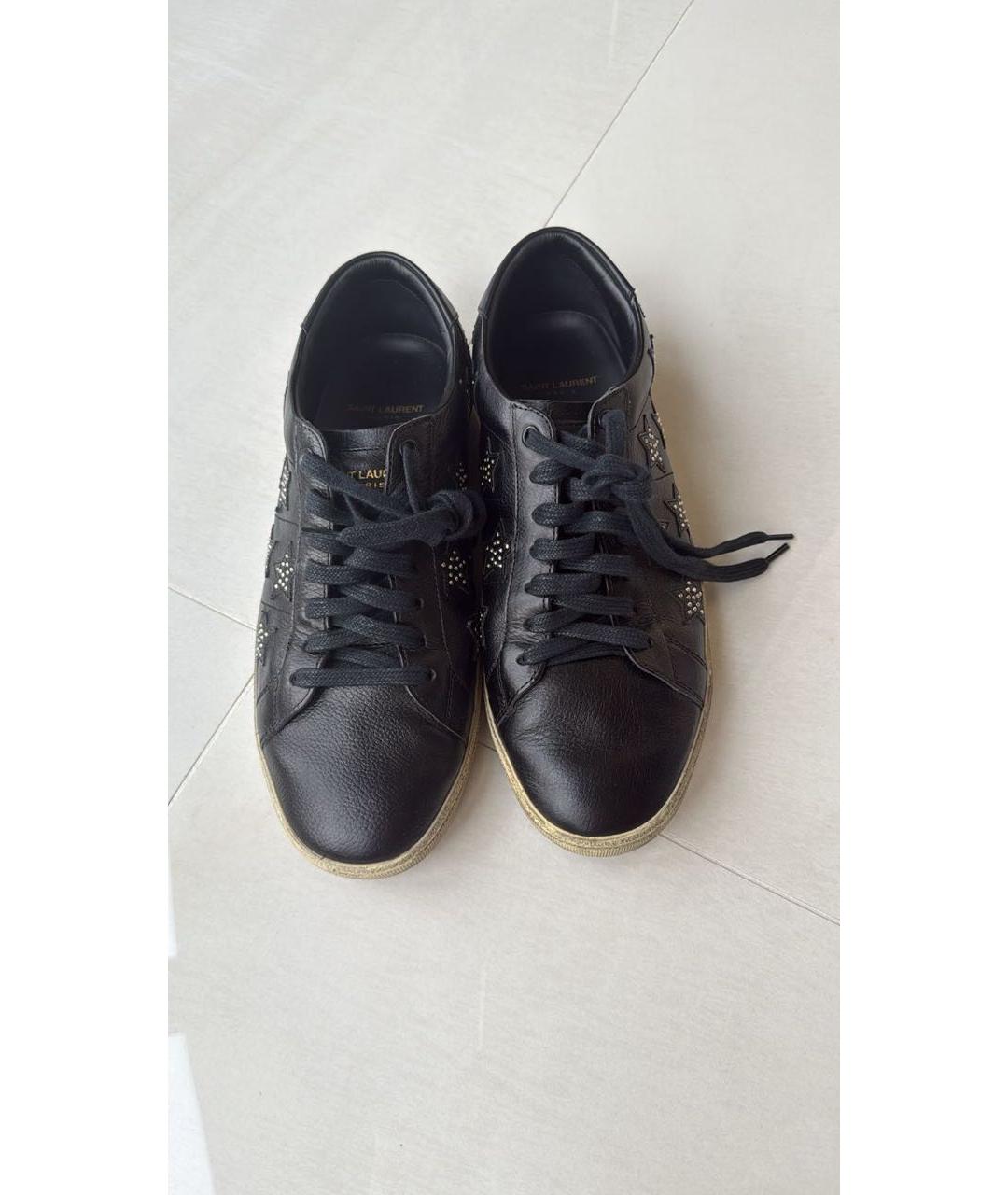 SAINT LAURENT Черные кожаные низкие кроссовки / кеды, фото 2