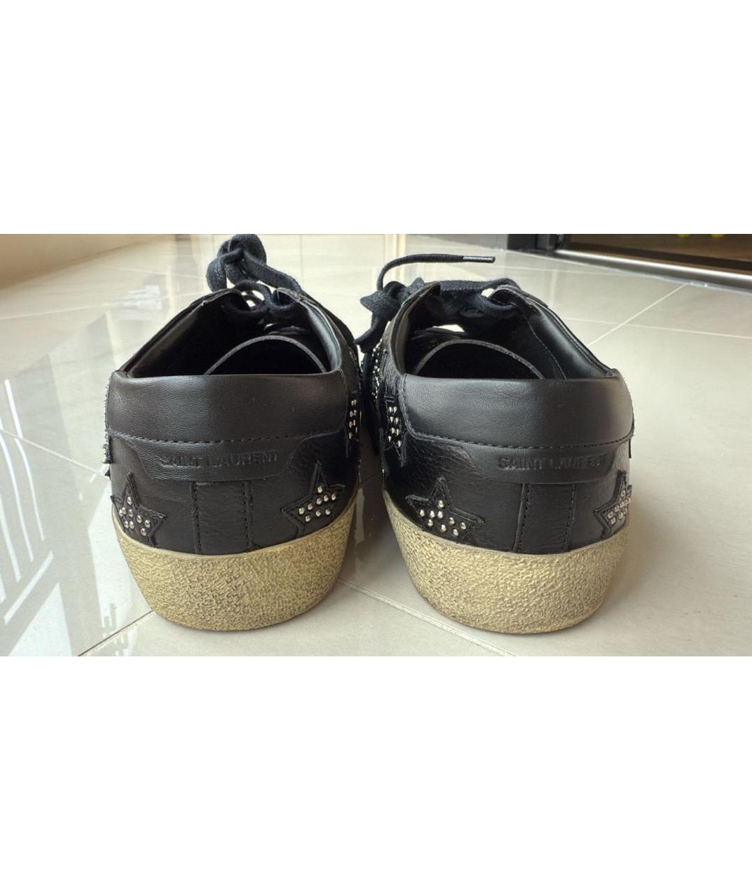 SAINT LAURENT Черные кожаные низкие кроссовки / кеды, фото 4