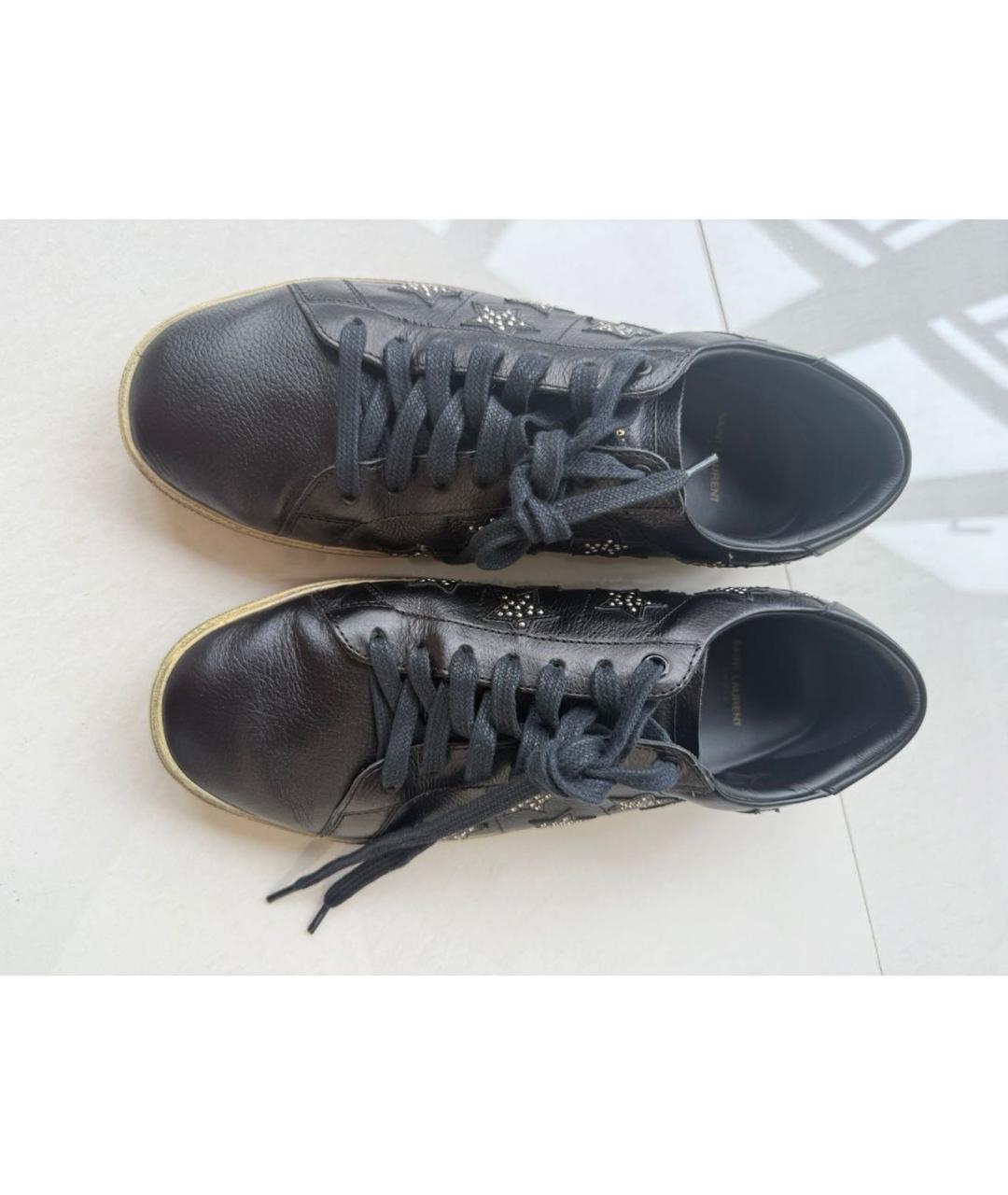 SAINT LAURENT Черные кожаные низкие кроссовки / кеды, фото 3