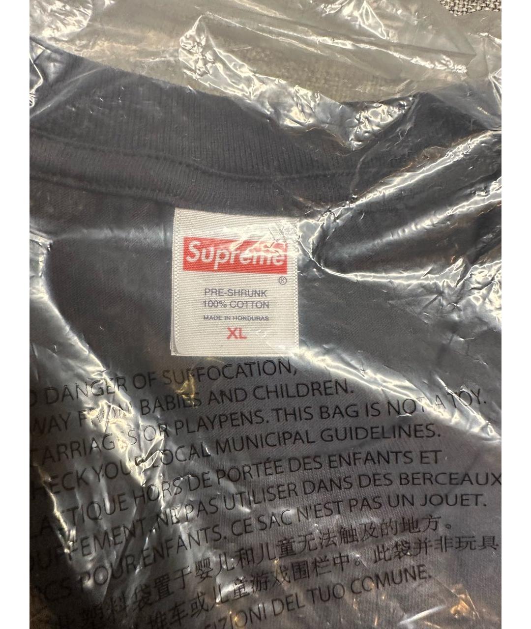 SUPREME Черная хлопковая футболка, фото 4