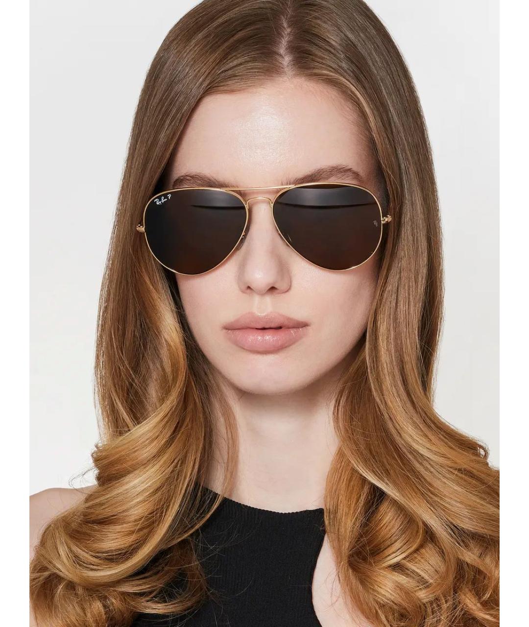 RAY BAN Золотые металлические солнцезащитные очки, фото 5