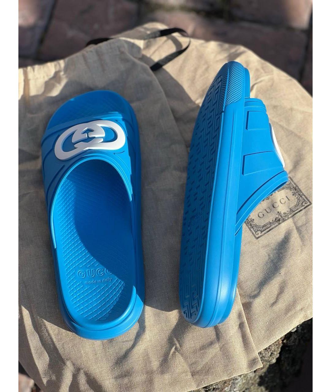 GUCCI Синие резиновые шлепанцы, фото 4