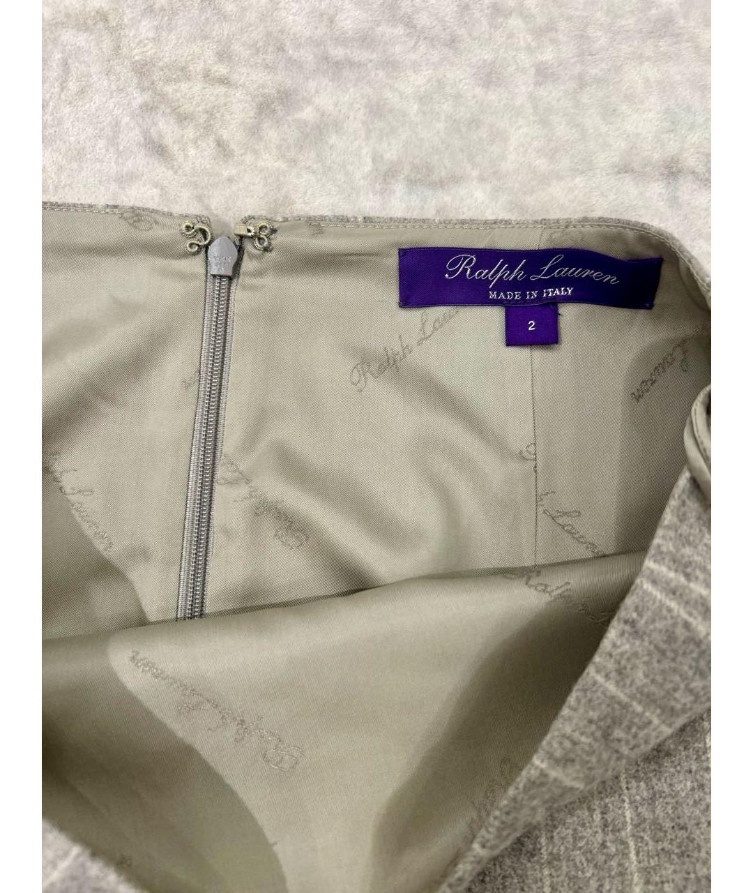 RALPH LAUREN PURPLE LABEL Серая шерстяная юбка миди, фото 4