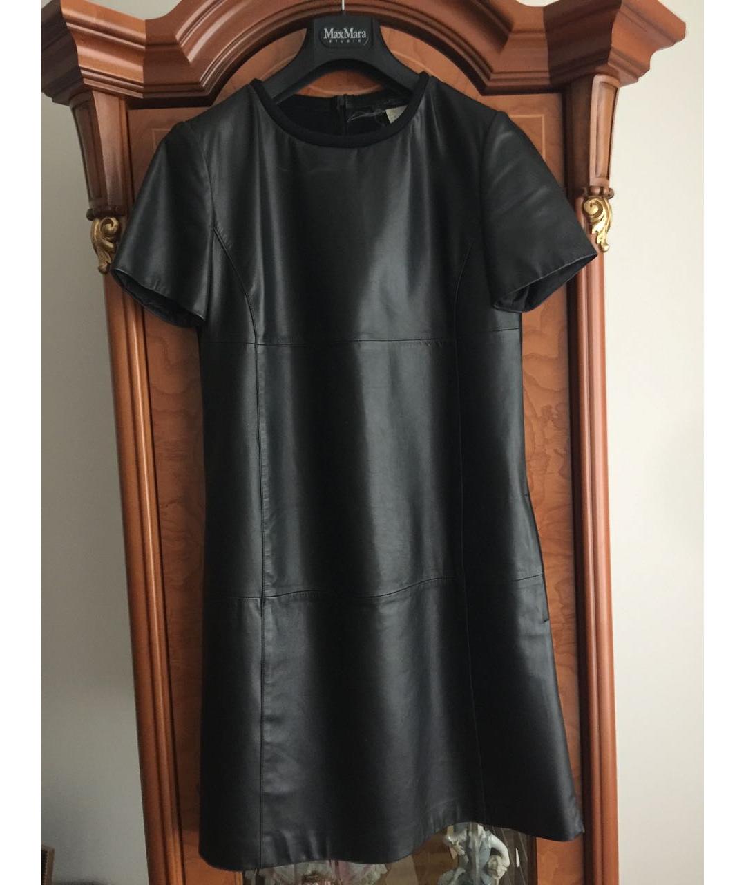 WEEKEND MAX MARA Черное кожаное повседневное платье, фото 5