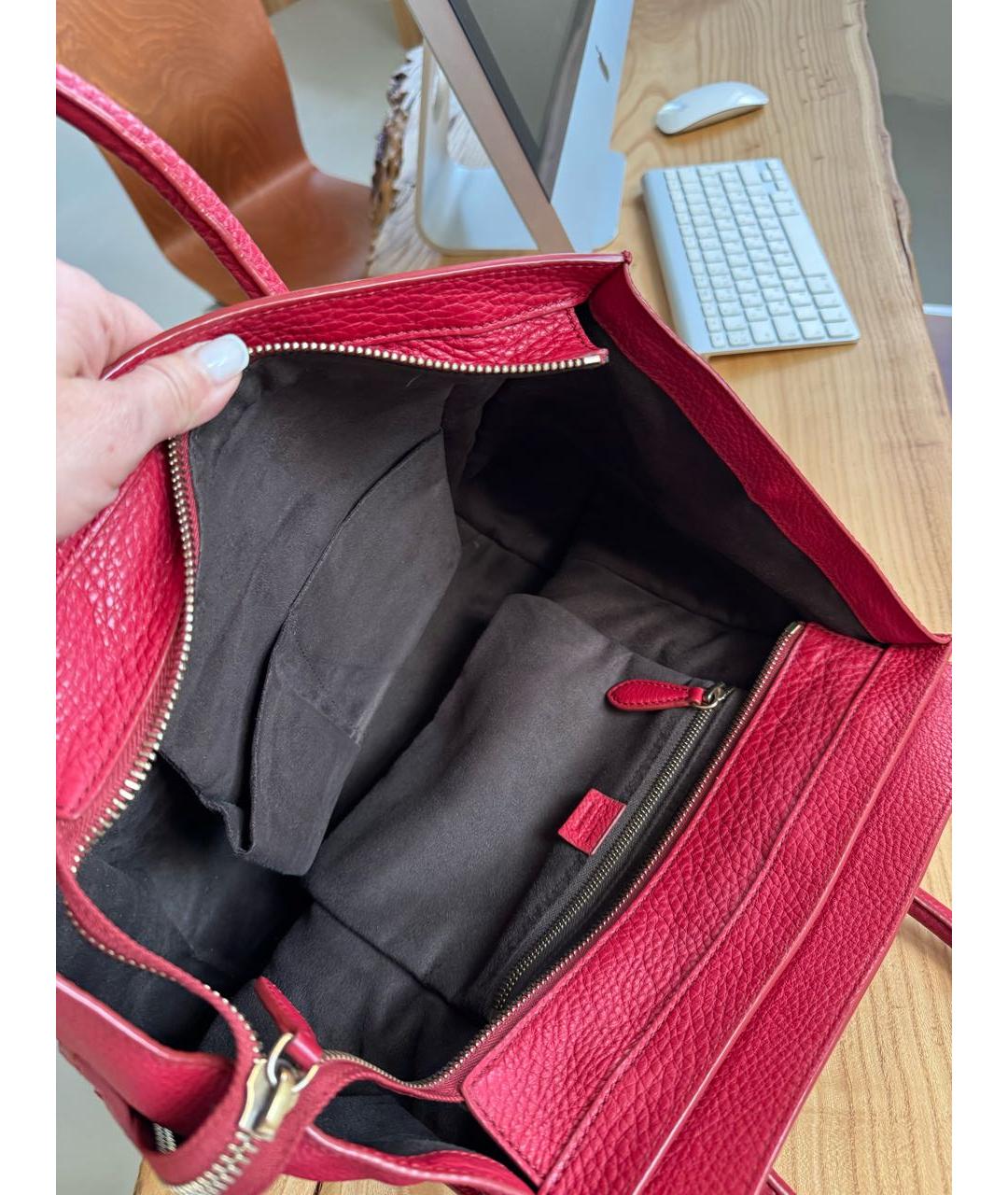 CELINE Красная кожаная сумка с короткими ручками, фото 7
