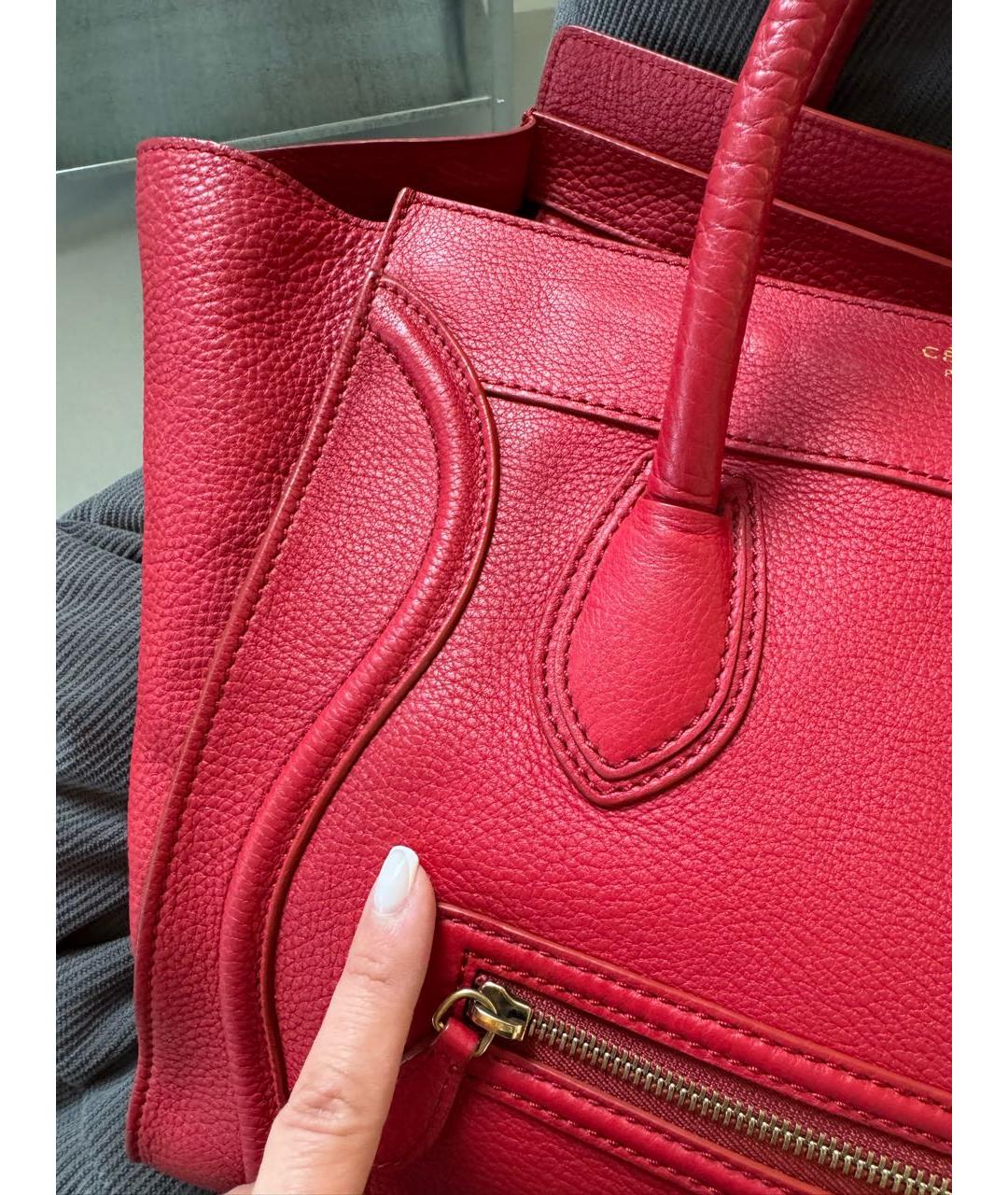 CELINE Красная кожаная сумка с короткими ручками, фото 6