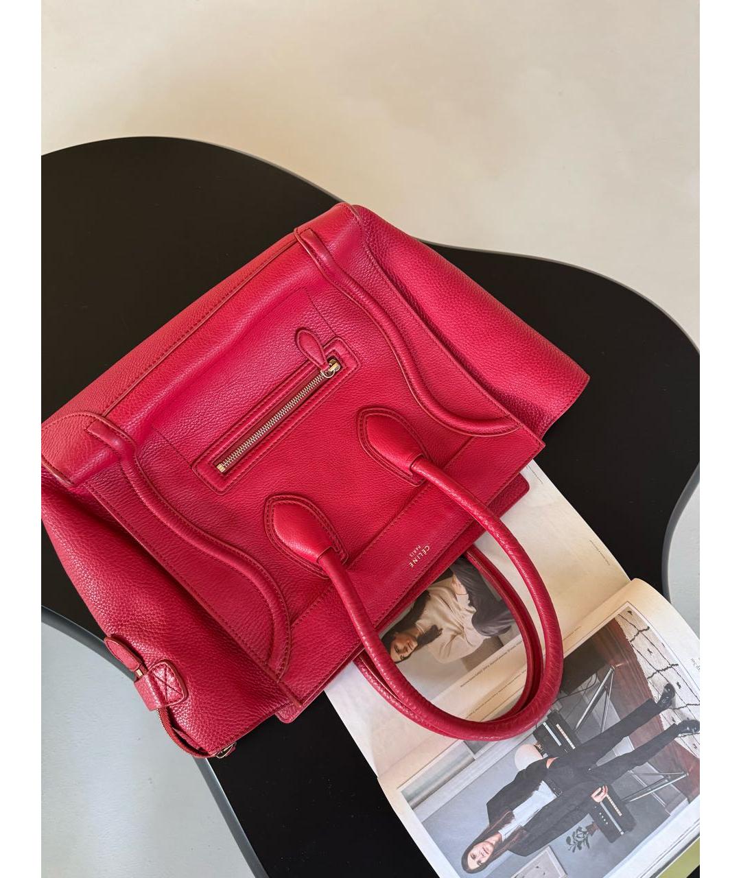 CELINE Красная кожаная сумка с короткими ручками, фото 4