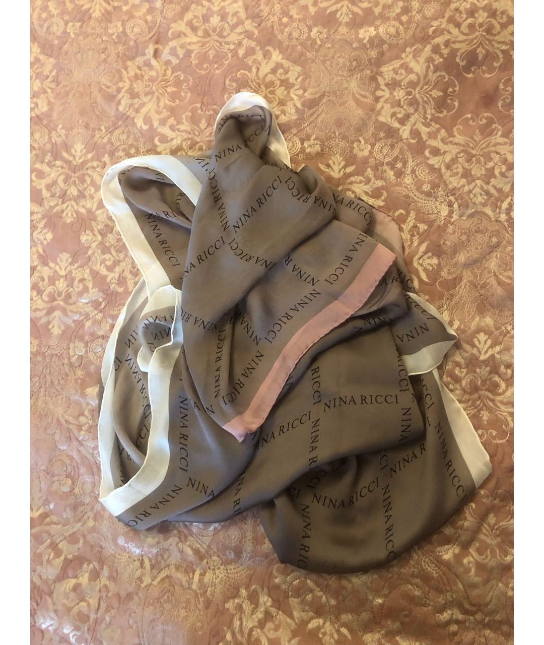 NINA RICCI Коричневый шелковый шарф, фото 6
