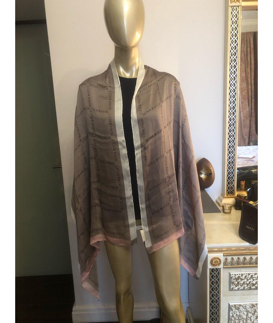 NINA RICCI Коричневый шелковый шарф, фото 4