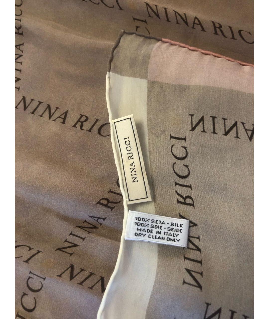 NINA RICCI Коричневый шелковый шарф, фото 3