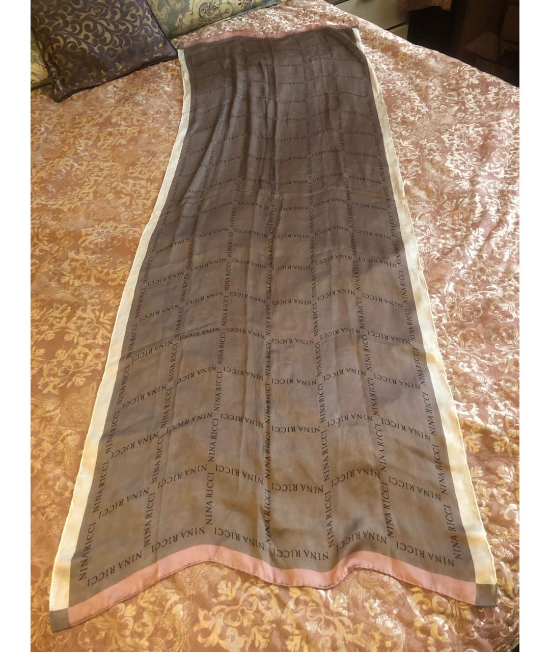 NINA RICCI Коричневый шелковый шарф, фото 2