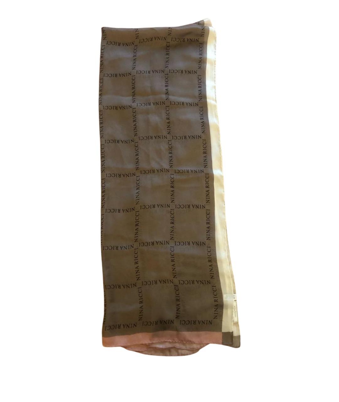 NINA RICCI Коричневый шелковый шарф, фото 1