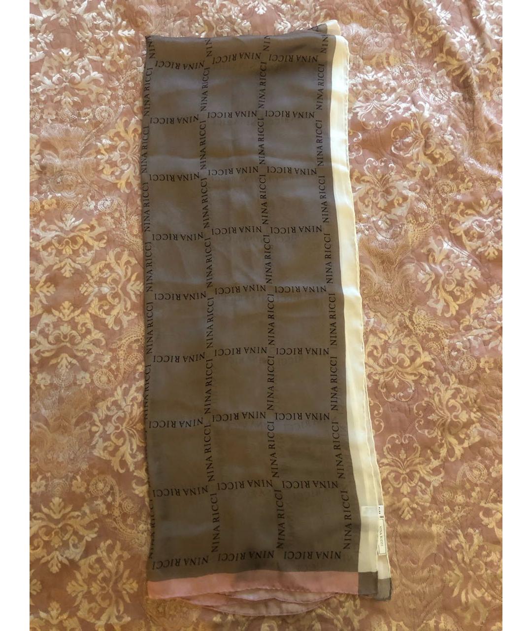 NINA RICCI Коричневый шелковый шарф, фото 9
