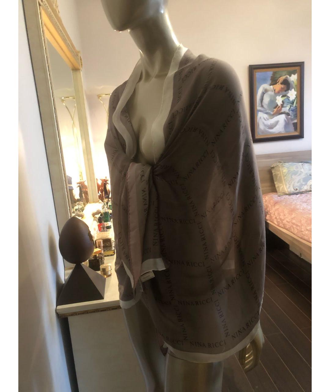 NINA RICCI Коричневый шелковый шарф, фото 7