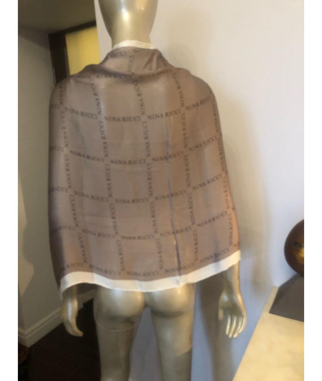 NINA RICCI Коричневый шелковый шарф, фото 5