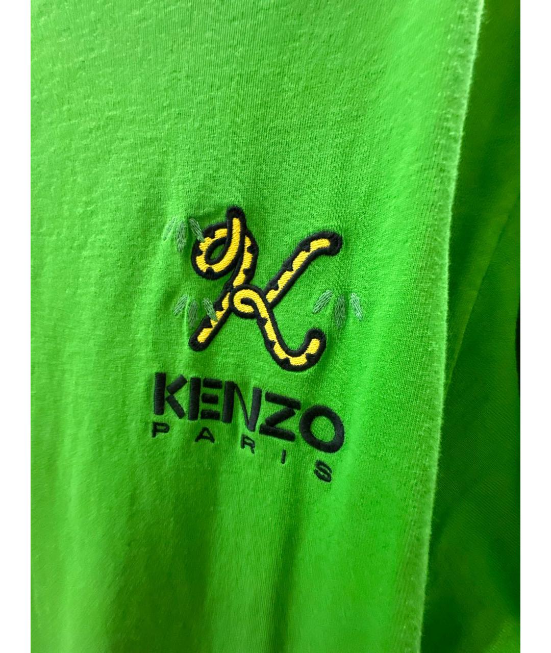KENZO Зеленая хлопко-леновая футболка, фото 4