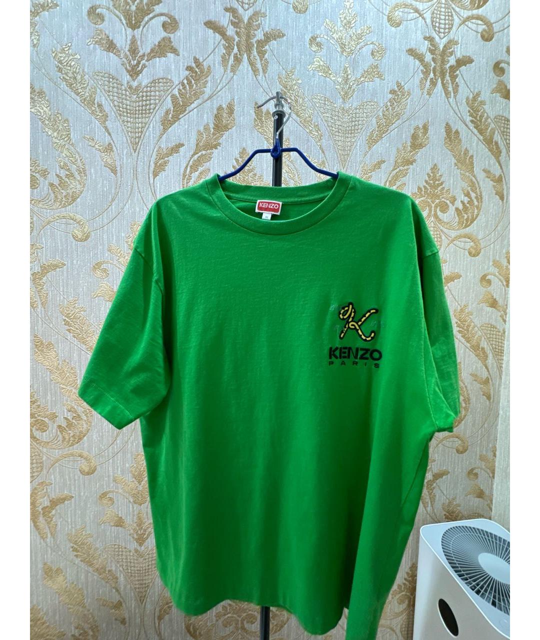KENZO Зеленая хлопко-леновая футболка, фото 5