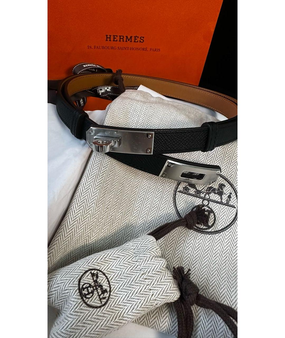 HERMES Черный кожаный ремень, фото 2
