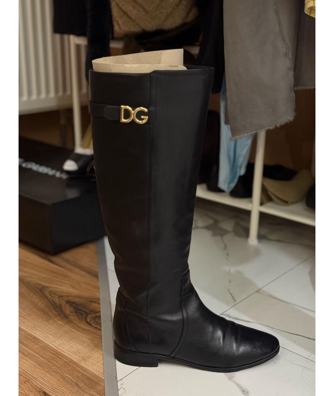 DOLCE&GABBANA Черные кожаные сапоги, фото 8
