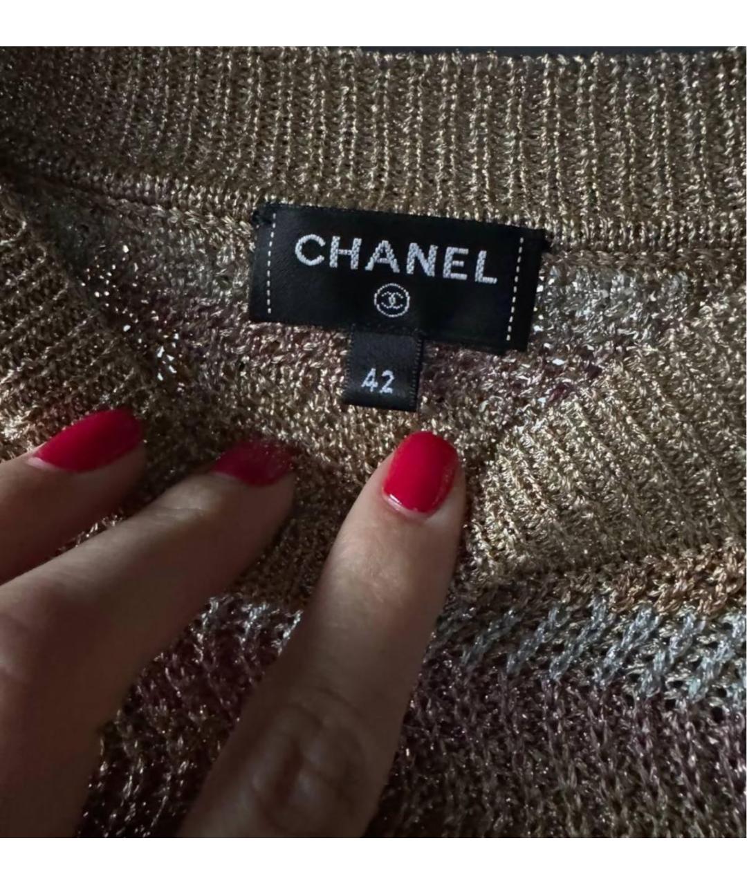 CHANEL Золотое вискозное коктейльное платье, фото 4