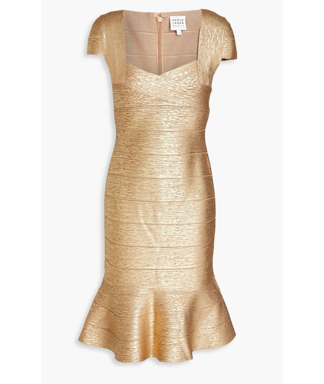 HERVE LEGER Золотое коктейльное платье, фото 4