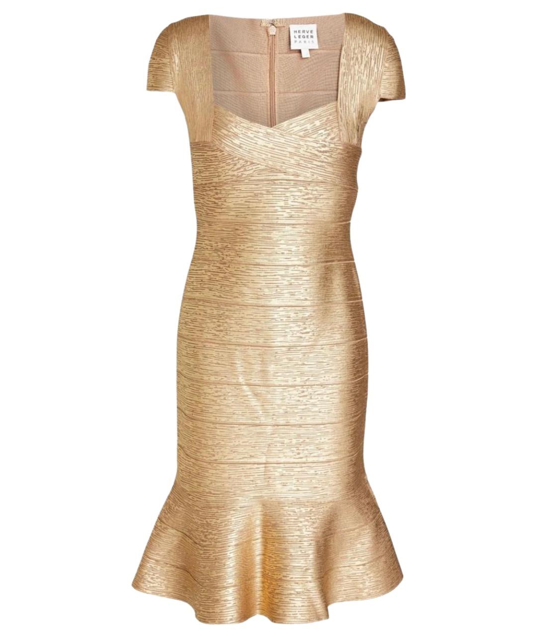 HERVE LEGER Золотое коктейльное платье, фото 1