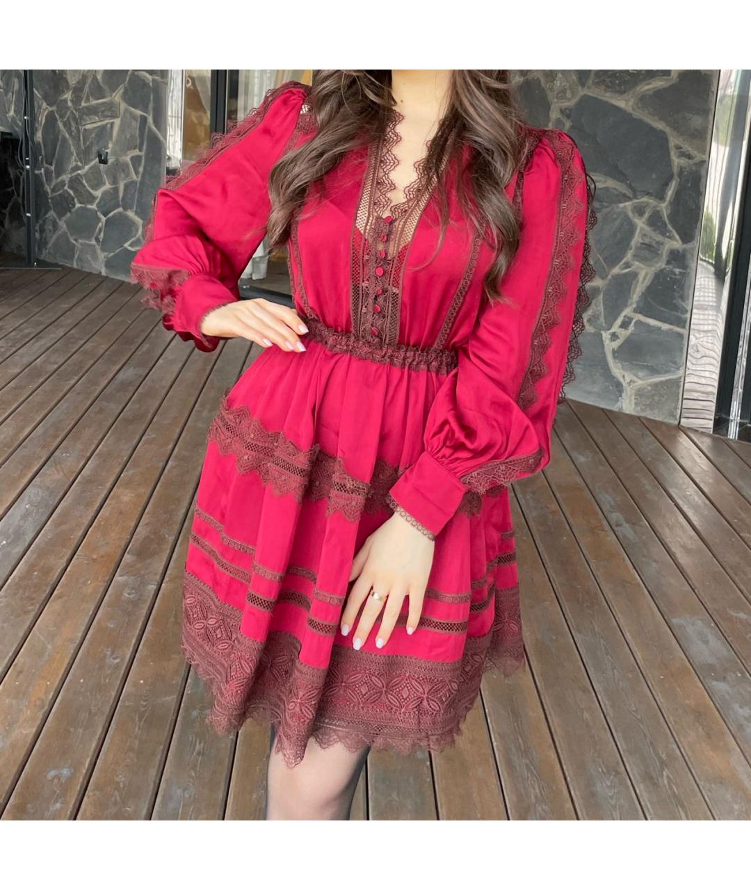 SELF-PORTRAIT Бордовое вискозное коктейльное платье, фото 2