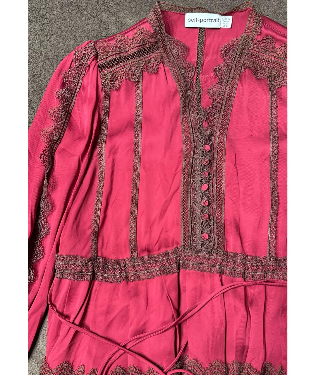 SELF-PORTRAIT Бордовое вискозное коктейльное платье, фото 3