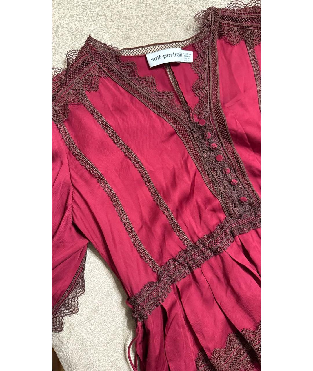 SELF-PORTRAIT Бордовое вискозное коктейльное платье, фото 5